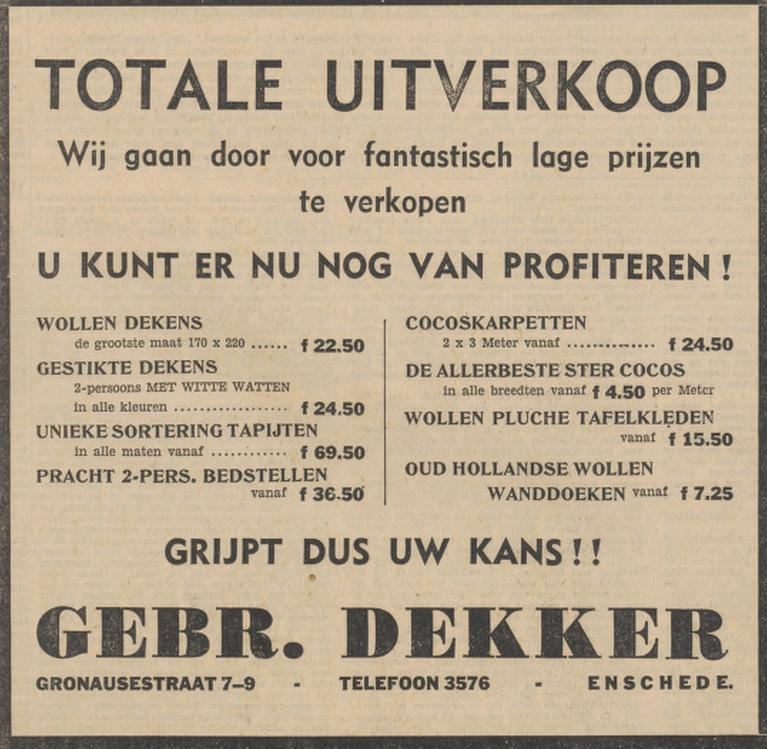 Gronausestraat 7-9 Gebr. Dekker advertentie Tubantia 1-6-1954.jpg