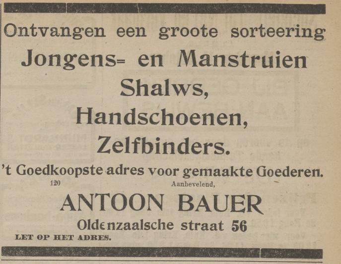 Oldenzaalsestraat 56 Antoon Bauer advertentie Tubantia 9-10-1920.jpg