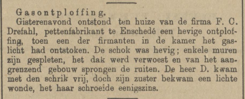 Markt 17 Firma F.C. Drefahl pettenfabrikant gasontploffing krantenbericht 25-04-1907.jpg