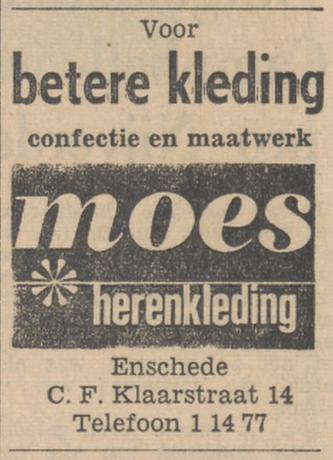 C.F. Klaarstraat 14 Moes herenkleding advertentie Tubantia 5-3-1966.jpg