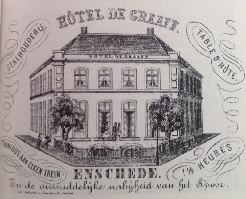 Haaksbergerstraat Hotel De Graaff. Johan de Graaff  in 1850 het logement Het Zwolsche Posthuis van F.A. Kirch gekocht.jpg