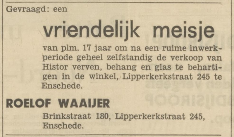 Lipperkerkstraat 245 schildersbedrijf Roelof Waaijer advertentie Tubantia 18-1-1967.jpg