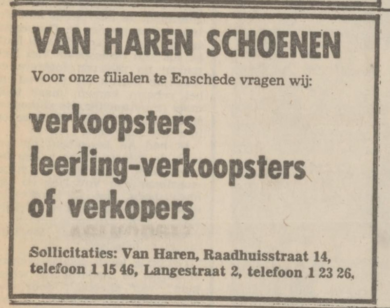 Raadhuisstraat 14 Van Haren Schoenen advertentie Tubantia 24-1-1974.jpg