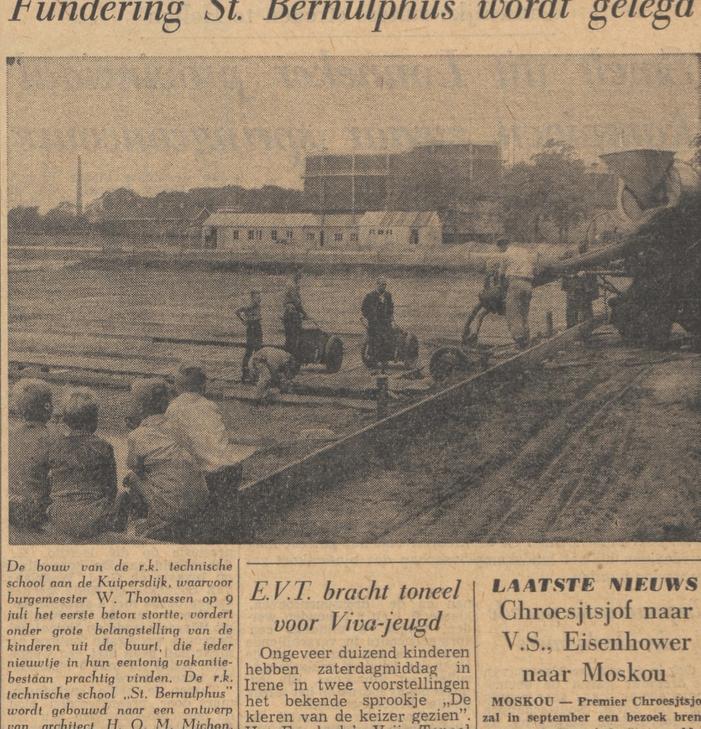 Kuipersdijk 268 RK technische school Sint Bernulphus nieuwbouw krantenfoto Tubantia 3-8-1959.jpg