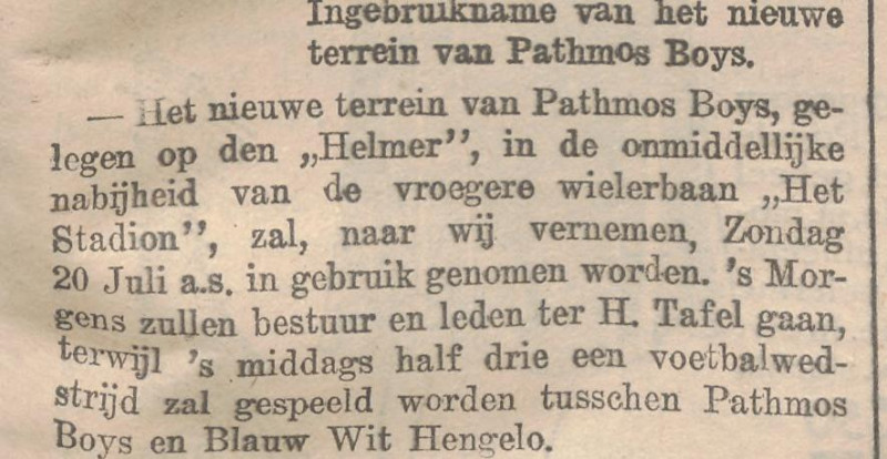 Stadionweg Pathmos Boys op het Helmer bij wielerbaan Het Stadion. krantenbericht Overijsselsch dagblad 12-7-1930.jpg