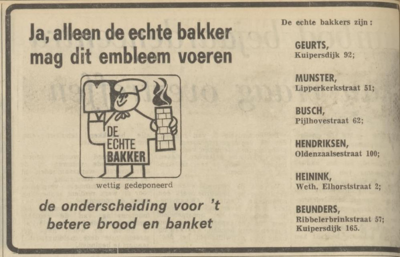 Lipperkerkstraat 51 bakker Munster Ribbelerbrinkstraat 57 bakker Beunders advertentie Tubantia 14-10-1969.jpg