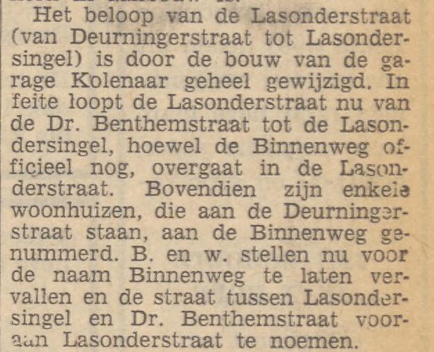Binnenweg wordt Lasonderstraat krantenbericht Tubantia 8-10-1965.jpg