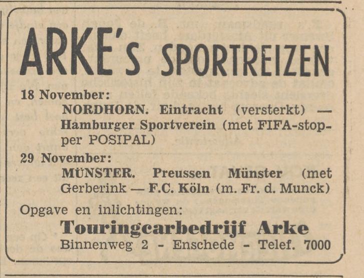Binnenweg 2 Touringcarbedrijf Arke advertentie Tubantia 12-11-1953.jpg