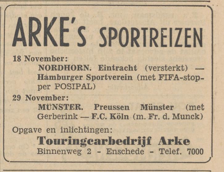 Binnenweg 2 Touringcarbedrijf Arke advertentie Tubantia 12-11-1953.jpg