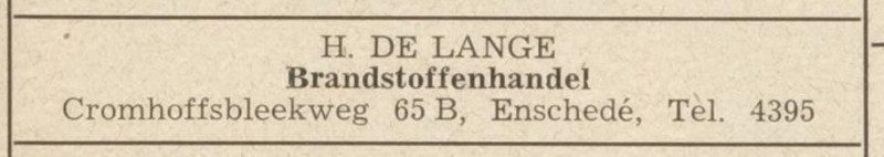Cromhoffsbleekweg 65B Brandstoffenhandel H. de Lange advertentie 1-8-1957.jpg