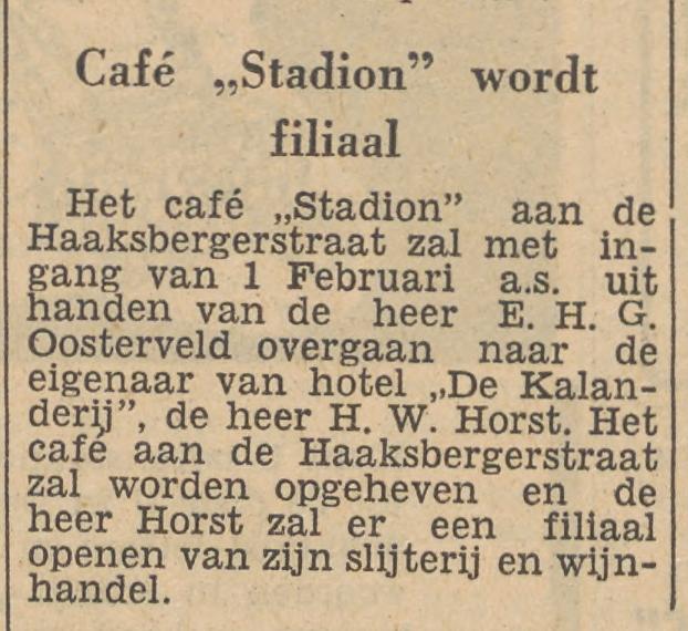 Haaksbergerstraat 243 cafe stadion tot 1-2-1955 van E.H.G, Oosterveld krantenbericht Tubantia 7-1-1955.jpg