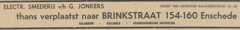 Brinkstraat 154-160 Electr. Smederij v.h. G. Jonkers haarden en kachels advertentie Tubantia 13-6-1960.jpg