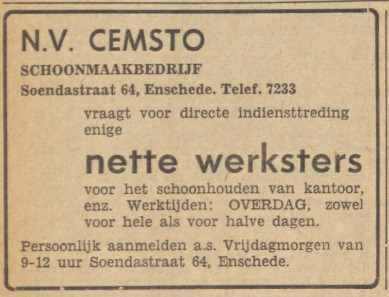 Soendastraat 64 schoonmaakbedrijf N.V. Cemsto advertentie Tubantia 19-11-1959.jpg