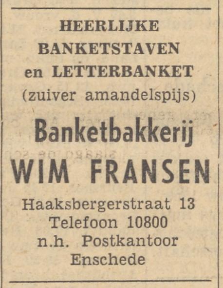 Haaksbergerstraat 13 Banketbakkerij Wim Fransen advertentie Tubantia 19-11-1959.jpg