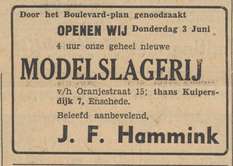 Kuipersdijk 7 modelslagerij J.F. Hammink advertentie Tubantia 2-6-1954.jpg