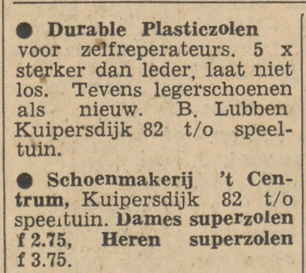 Kuipersdijk 82 Schoenmakerij Het Centrum B. Lubben advertentie Tubantia  11-2-1956.jpg