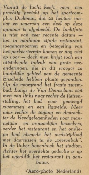J.J. van Deinselaan 20-30 zwembad en stadion Diekman in vogelvlucht krantenbericht Tubantia 20-6-1956.jpg