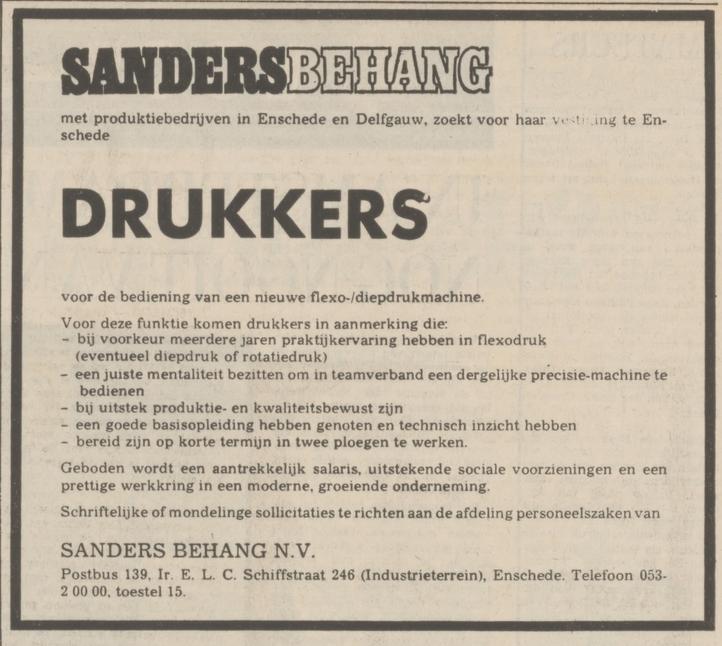 Ir. E.L.C. Schiffstraat 246 Sanders Behang advertentie Tubantia 28-9-1974.jpg