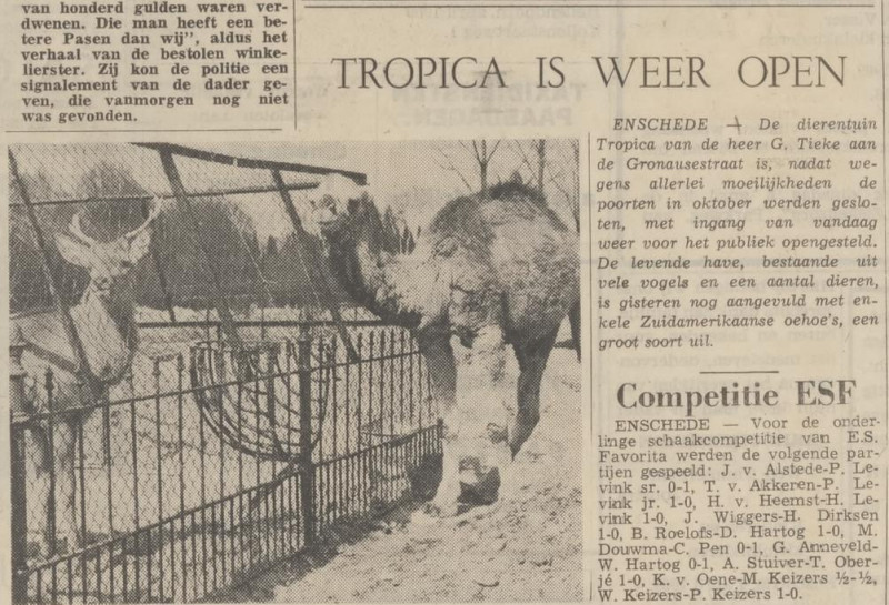 Gronausestraat 425 dierentuin Tropika van G. Tieke krantenbericht Tubantia 5-4-1969.jpg