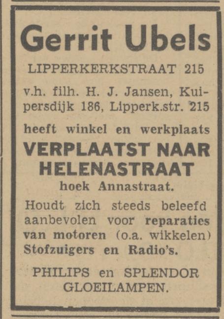 Annastraat Hoek Helenastraat Gerrit Ubels advertentie Tubantia 26-5-1942.jpg