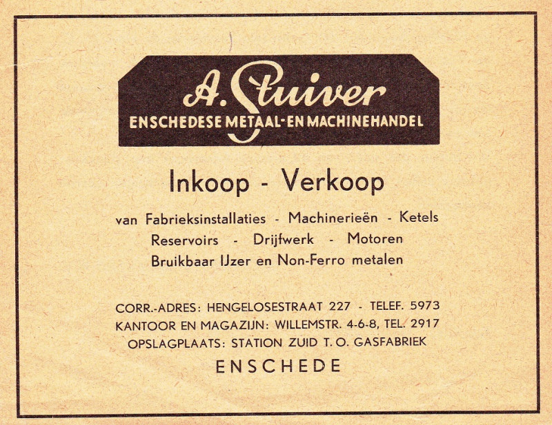Willemsraat 4-6-8 Enschedese Metaal- en Machinehandel A. Stuiver advertentie adresboek 1953.jpg