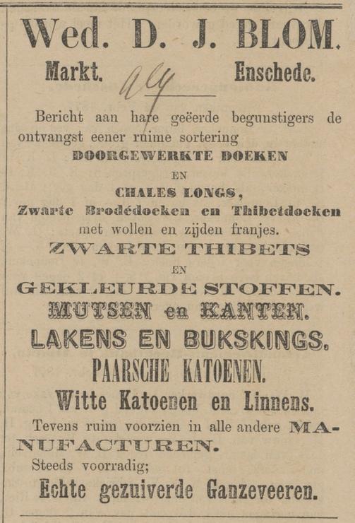 Markt 20 Wed. D.J. Blom manufacuren advertentie Tubantia 17-2-1877.jpg