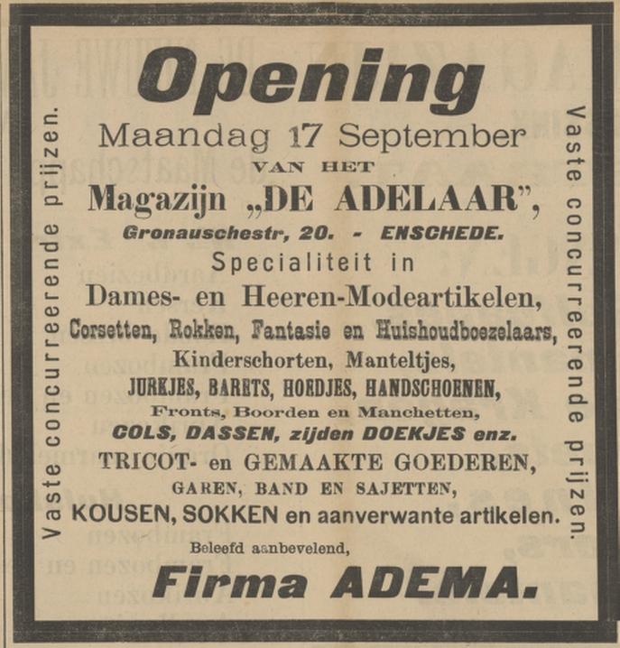 Gronausestraat 20  magazijn De Adelaar advertentie Tubantia 15-9-1900.jpg