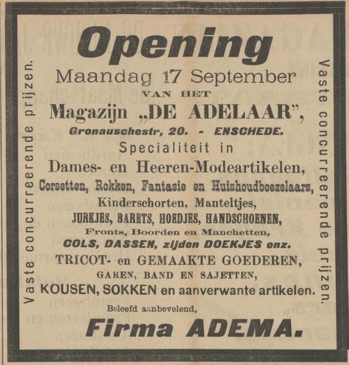 Gronausestraat 20 magazijn De Adelaar advertentie Tubantia 15-9-1900.jpg