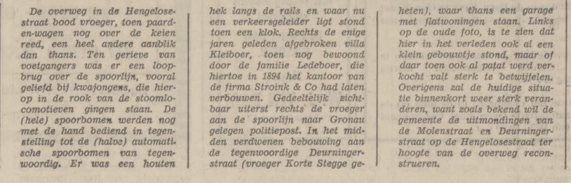 Hengelosestraat hoek Molenstraat met spoorwegovergang vroeger en later krantenbericht Tubantia 10-7-1974.jpg
