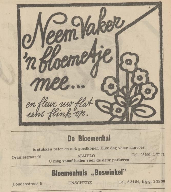 Londenstraat 5 Bloemenhuis Boswinkel advertentie Tubantia 12-7-1972.jpg