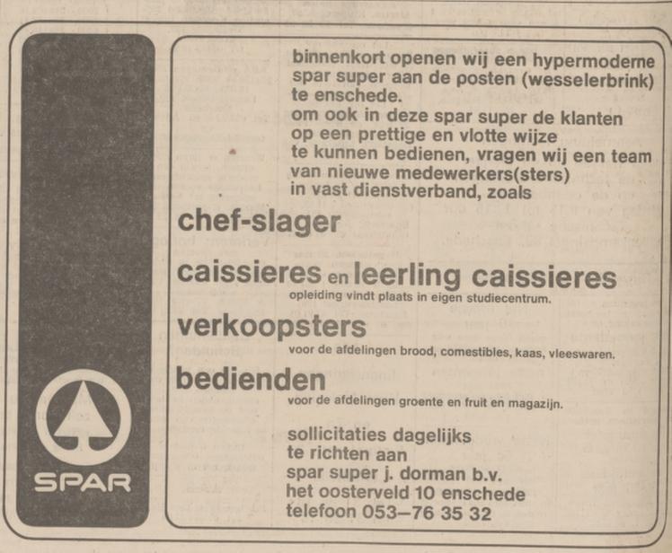 De Posten Wesselerbrink Spar Super advertentie Tubantia 20-2-1975.jpg