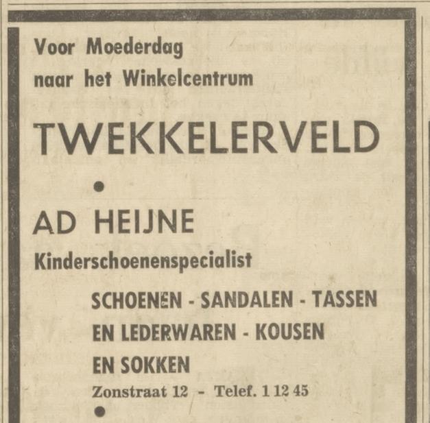 Zonstraat 12 Twekkelerveld Ad Heijne schoenen advertentie Tubantia 8-5-1969.jpg
