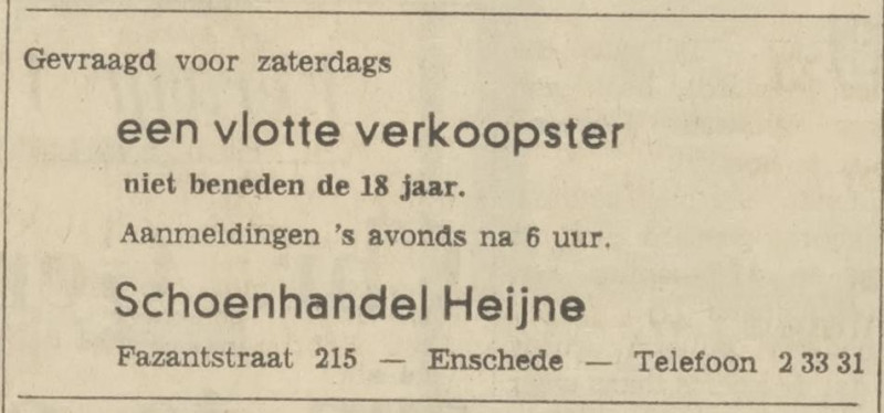 Fazantstraat 215 Schoenhandel Heijne advertentie Tubantia 8-9-1967.jpg