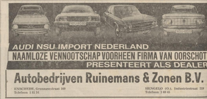 Gronausestraat 169 Autobedrijf Ruinemans & Zonen advertentie Tubantia 18-12-1972.jpg