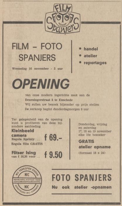 Deurningerstraat 5 Foto Spanjers opening advertentie Tubantia 15-11-1966.jpg