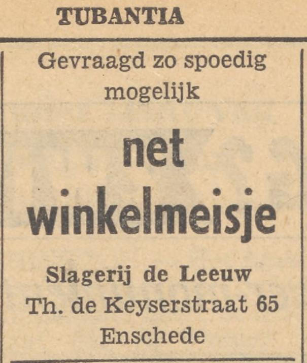 Thomas de Keyserstraat 65 Slagerij De Leeuw advertentie Tubantia 14-3-1960.jpg