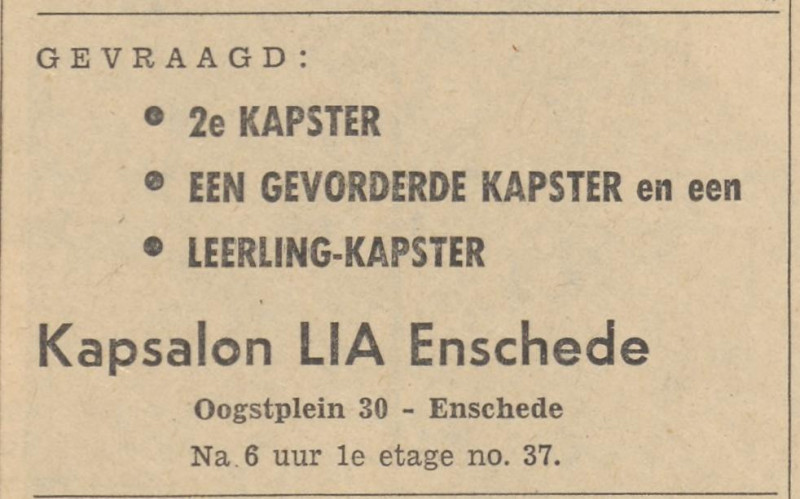 Oogstplein 30 kapsalon Lia advertentie Tubantia 29-10-1963.jpg