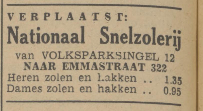 Emmastraat 322 snelzolerij Nationaal advertentie Tubantia 22-11-1939.jpg