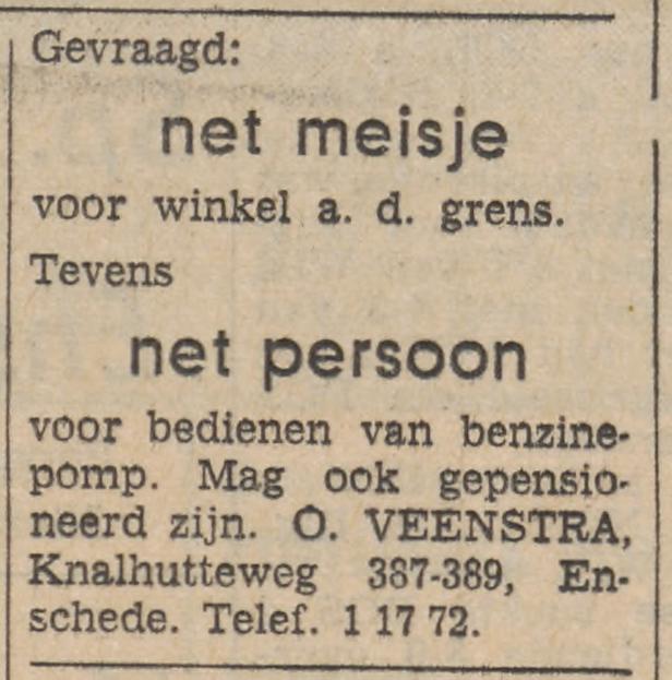 Knalhutteweg 387 grens winkel O. Veenstra advertentie Tubantia 5-2-1964.jpg