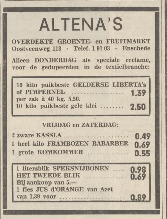 Oostveenweg 113 groente- en fruitmarkt Altena advertentie Tubantia 19-4-1967.jpg