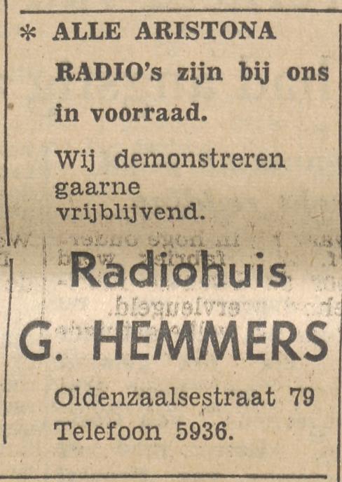 Oldenzaalsestraat 79 Radiohuis G. Hemmers advertentie Tubantia 29-3-1956.jpg