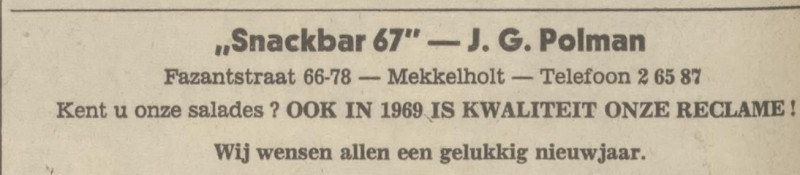 Fazantstraat 66-78 Snackbar 67 J.G. Polman advertentie Tubantia 31-12-1966.jpg