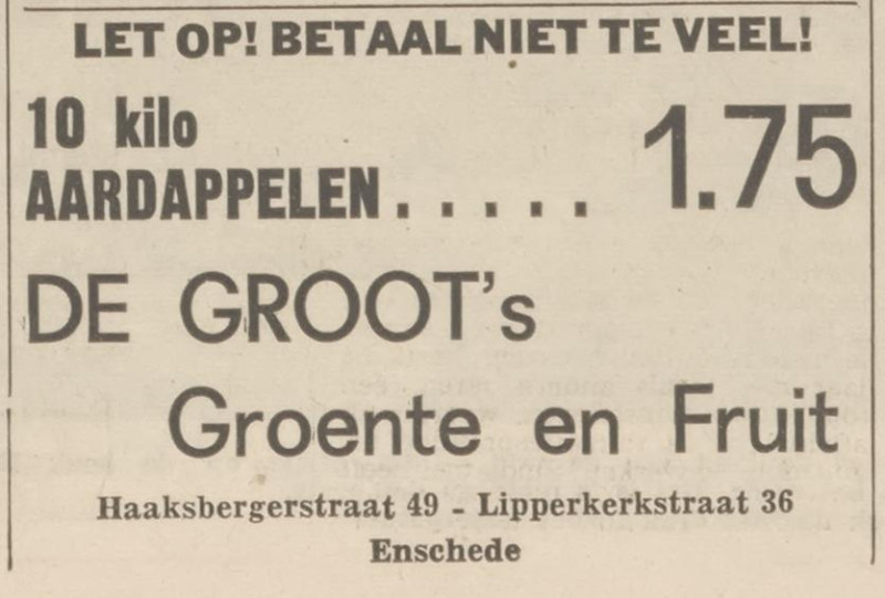 Haaksbergerstraat 49 groente- en fruithandel de Groot advertentie Tubantia 28-7-1967.jpg