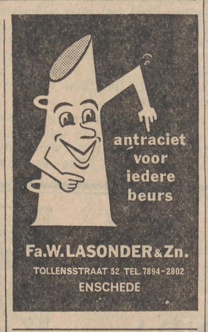 Tollensstraat 52 Fa. W. Lasonder & Zn., Brandstoffenhandel, advertentie Tubantia 20-7-1963.jpg