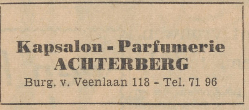 Burgemeester van Veenlaan 118 Winkelcentrum Boswinkel. Kapsalon Achterberg advertentie Tubantia 9-7-1963.jpg