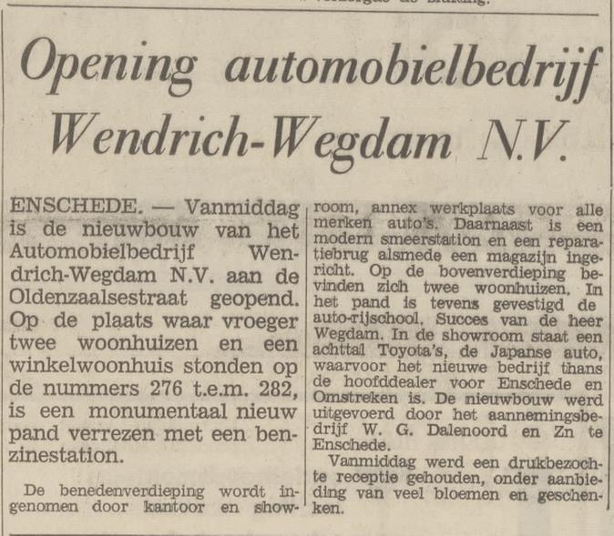 Oldenzaalsestraat 276-282 automobielbedrijf Wendrich Wegdam krantenbericht Tubantia 3-3-1967.jpg
