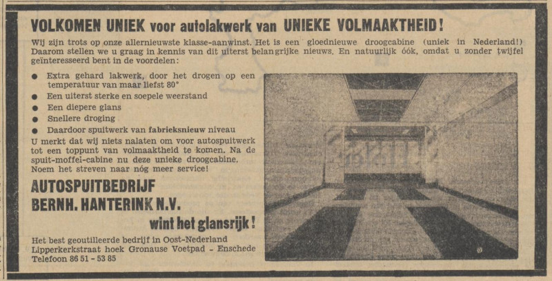 Gronausevoetpad 42 hoek Gronausevoetpad 2 Autospuitbedrijf Bernh. Hanterink advertentie Tubantia 4-3-1965.jpg