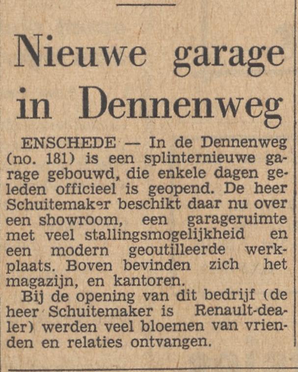 Dennenweg 181 Garage Schuitemaker krantenbericht Tubantia 11-10-1965.jpg