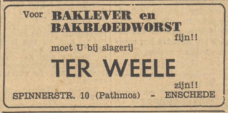 Spinnerstraat 10 slagerij Ter Weele advertentie Tubantia 10-11-1954.jpg