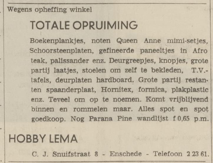 C.J. Snuifstraat 8 Hobby Lema advertentie Tubantia 4-5-1968.jpg